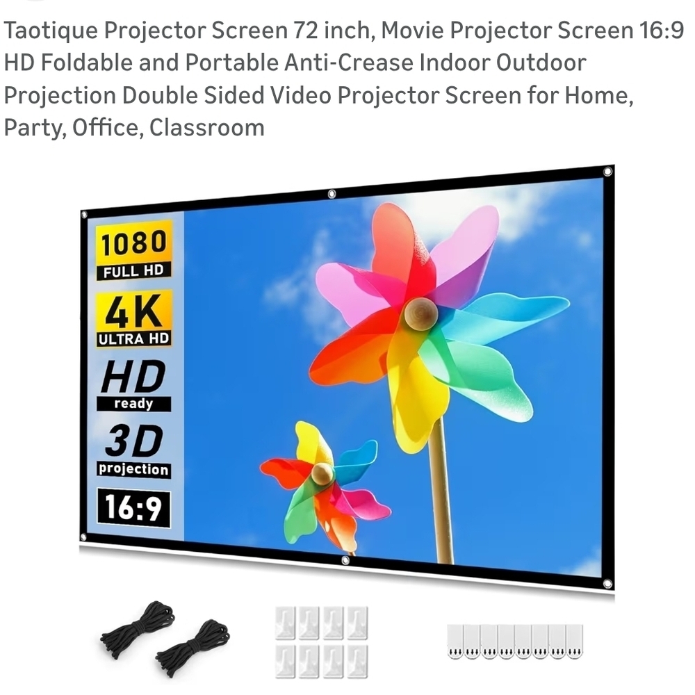 Not Rated 72-Inch HD Projector Screen with Colorful Pinwheel Design. NWT